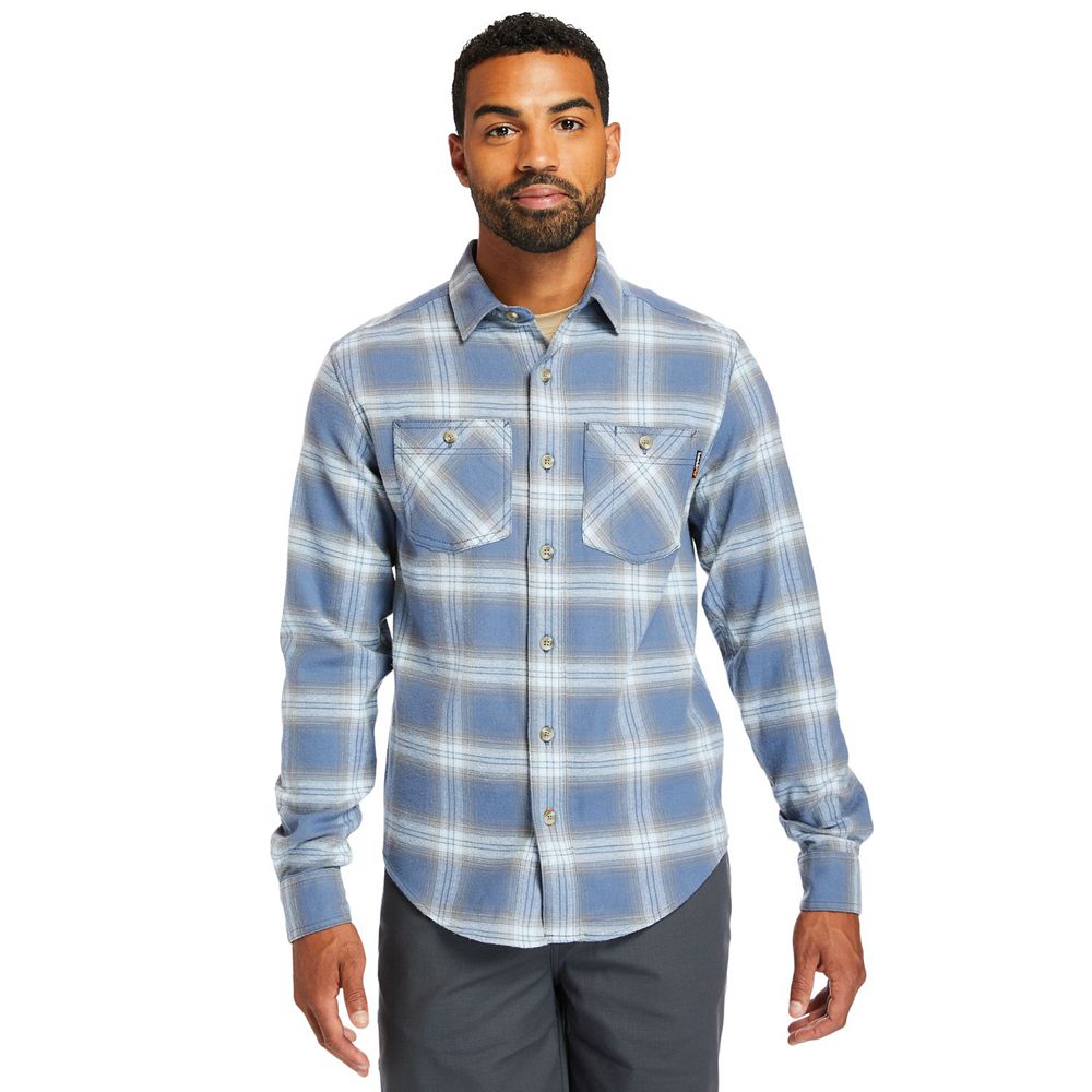 Timberland Mens Shirts PRO® Woodfort Flex Flannel Work - Blue/White - India TP4865017